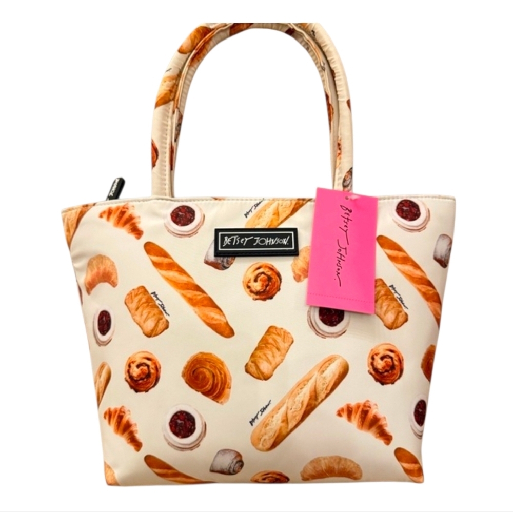💛▪️ Betsey Johnson▪️ Croissant Bakery Pastries White Insulated Lunch Tote Bag